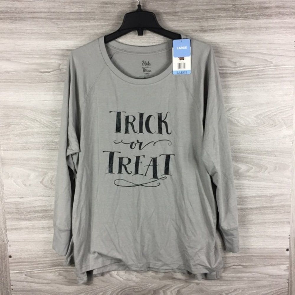 State of Mine Trick or Treat Gray Long Sleeve round neck tee shirt size L